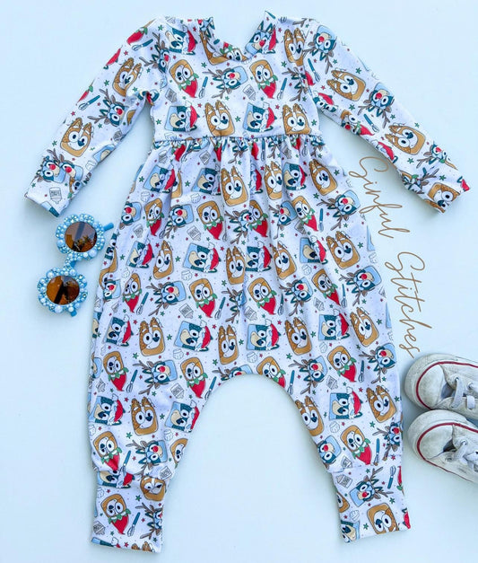 RTS Christmas Heeler Long Sleeve Pant Romper 12/18
