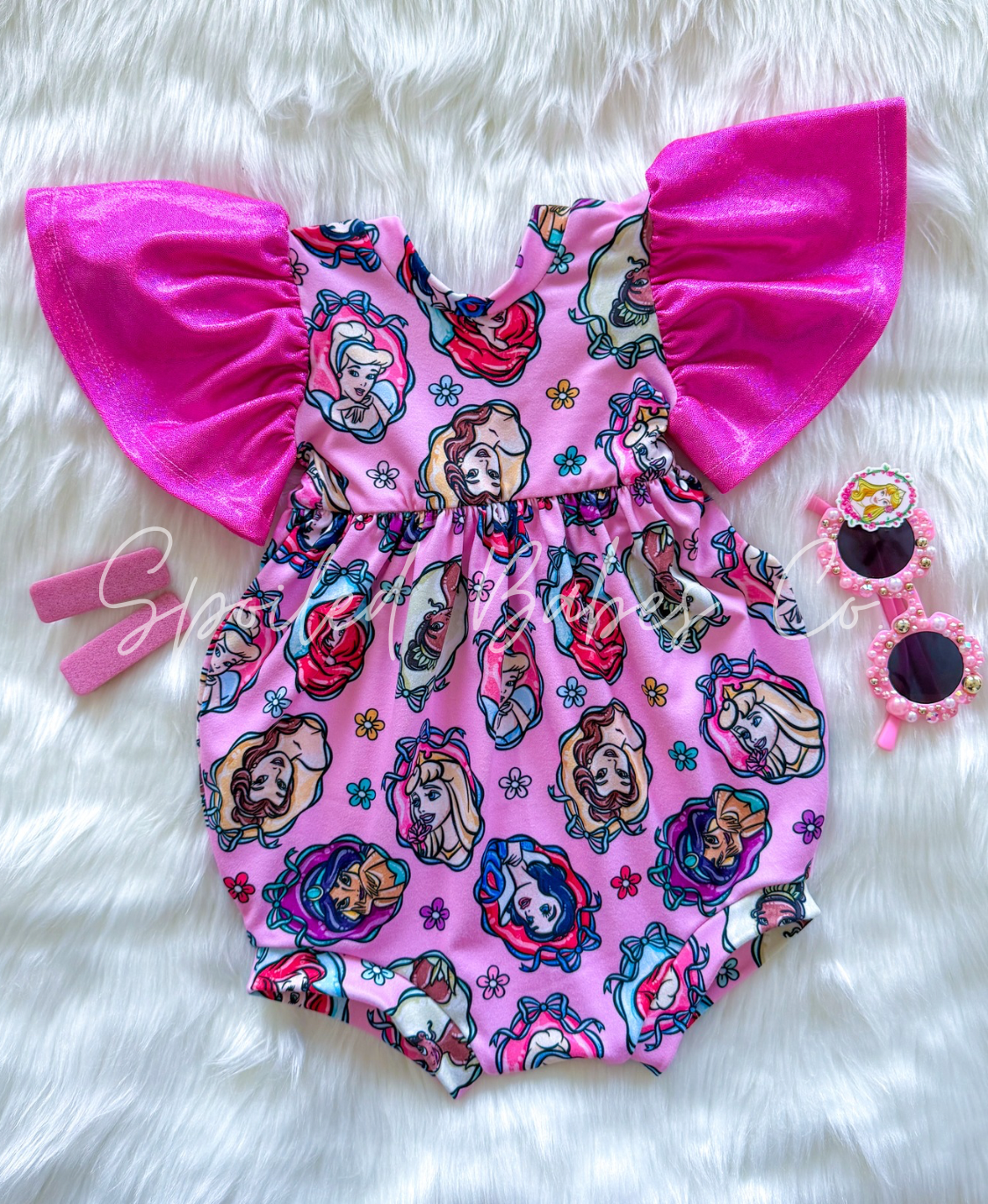 RTS Coquette Flutter Sleeve Bubble Romper 9/12